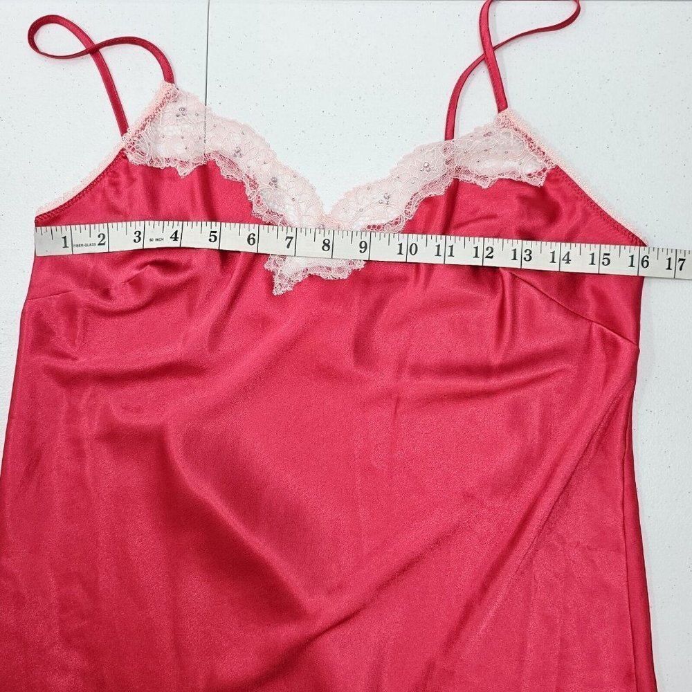 Victorias Secret Chemise Slip Dress Medium Red Babydoll Satin Lace Coquette Y2K - Picture 12 of 13